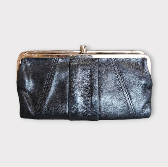 Hobo International Black Leather Kisslock Clutch Wallet - Picture 1 of 8
